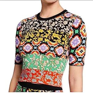 Alice + Olivia Multicolor Floral Short Sleeve Knit Top